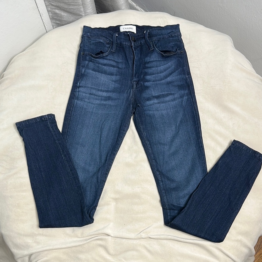 Frame Denim Blue Skinny Jeans with Tapered Legs